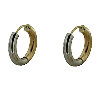 18K Solid Two Tone Round Tubular Hinged Hoop Huggie Earrings. Diameter 0.42 inch , Amalia Jewelry