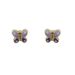 18K Yellow Gold Light and Dark Lilac Butterfly Post Earrings 0.30 x .26 inch , Amalia Jewelry