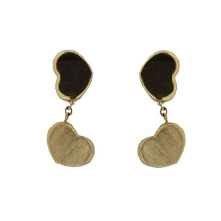 18K Solid Yellow Gold Hearts Dangling Post Earrings , Amalia Jewelry