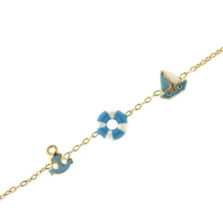 $(18K Yellow Gold Enamel Lifesaver Anchor & Boat Bracelet.), Amalia Jewelry