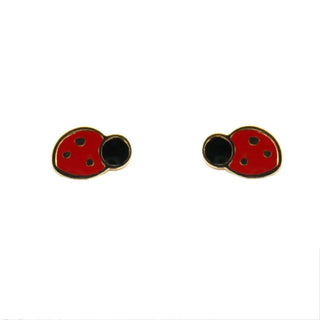 18K Yellow Gold Red and Black Lady Bug Enamel Post Earrings 0.28 inches , Amalia Jewelry