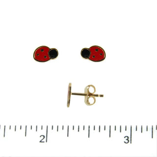 18K Yellow Gold Red and Black Lady Bug Enamel Post Earrings 0.28 inches , Amalia Jewelry