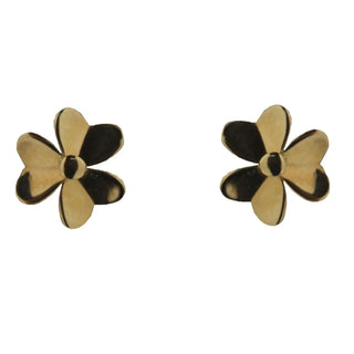 18K Yellow Gold Flower Post Earrings H. 01.52 inches Amalia Jewelry