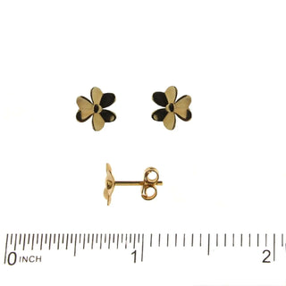 18K Yellow Gold Flower Post Earrings H. 01.52 inches Amalia Jewelry