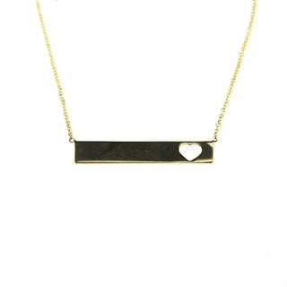 18K Yellow Gold Open Heart ID Bar Necklace 16 inches with extra rings starting at 15 inches , Amalia Jewelry