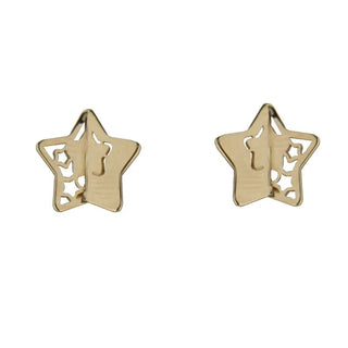 18K Solid Yellow Gold Open Polished Star Post Earrings , Amalia Jewelry