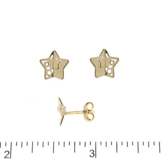 18K Solid Yellow Gold Open Polished Star Post Earrings , Amalia Jewelry