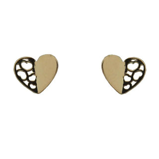 18K Yellow Gold Heart Post Earrings 0.37 inches , Amalia Jewelry