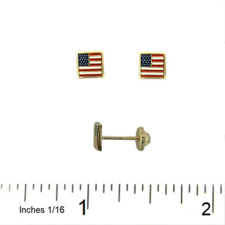 18K Solid Yellow Gold USA Flag Covered Screwback Earrings , Amalia Jewelry