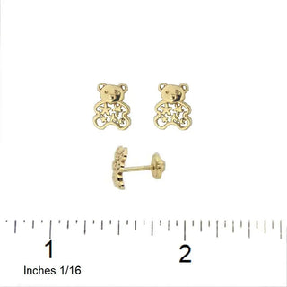 18K Solid Yellow Gold Teddy Bear Covered Screwback earrings , Amalia Jewelry