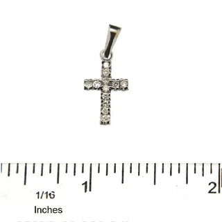 18K Solid White Gold Small Diamond Cross Pendant , Amalia Jewelry