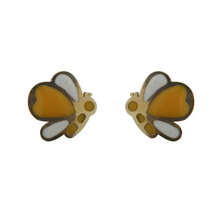 18k Solid Yellow Gold Yellow Enamel Bee Covered Screwback Earrings , Amalia Jewelry