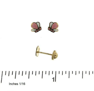 18k Solid Yellow Gold Pink Enamel Bee Covered Screwback Earrings , Amalia Jewelry