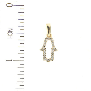 18K Solid Yellow Gold Tiny Zircon Open Hamsa Fatima Hand Pendant , Amalia Jewelry