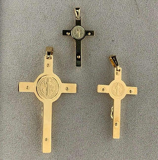 18K Solid Yellow Gold Saint Benedict Medal Crucifix Pendant 1 Amalia Jewelry