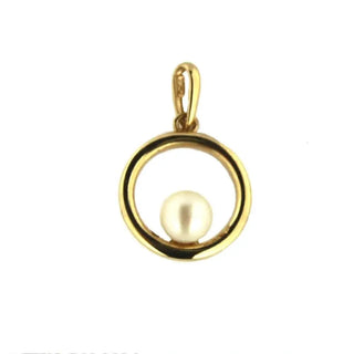 18K Yellow Gold Open Circle with 4.50 mm Cultivated Pearl Pendant 0.43 inch diameter , Amalia Jewelry