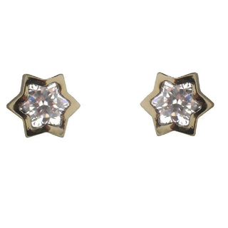 18K Solid Yellow Gold Cubic Zirconia Star Screwback Earrings , Amalia Jewelry