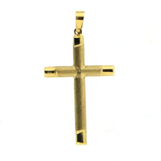 18K Solid Yellow Gold Satin Cross with Polished Borders , Amalia Jewelry