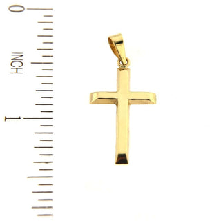 18K Solid Yellow Gold Polished Trapezoid Hollow Tube Cross , Amalia Jewelry