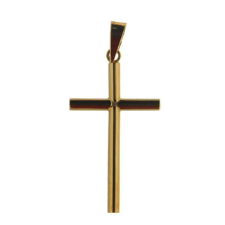 18K Solid Yellow Gold Polished Round Tube Cross 1.45 in. , Amalia Jewelry