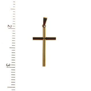18K Solid Yellow Gold Polished Round Tube Cross 1.45 in. , Amalia Jewelry