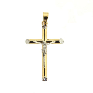 18k Solid Two Tone Gold Tube Crucifix , Amalia Jewelry