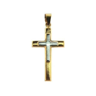 18K Solid Two Tone Gold Modern Cross Pendant , Amalia Jewelry
