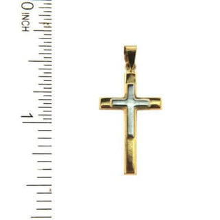 18K Solid Two Tone Gold Modern Cross Pendant Amalia Jewelry
