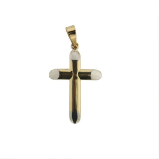 18K Rhodium Two Tone Polished Cross Pendant - 1 inch Amalia Jewelry