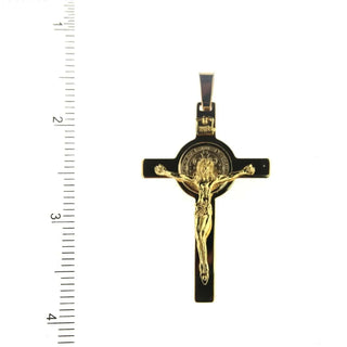 18K Solid Yellow Gold Saint Benedict Medal Crucifix Pendant 1 Amalia Jewelry