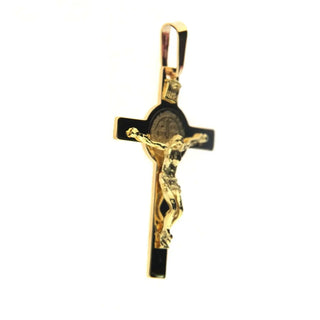 18K Solid Yellow Gold Saint Benedict Medal Crucifix Pendant 2 Amalia Jewelry