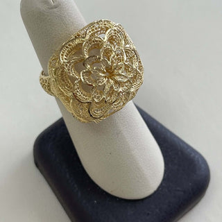 18K Yellow Gold Square Flower Brocade Ring , Amalia Jewelry