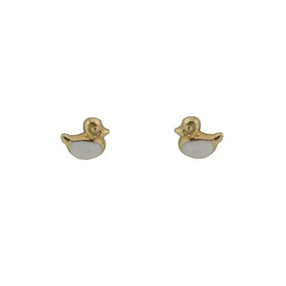 18K Yellow Gold White Enamel Duck Earring with cv covered d screwbacks (5mm) , Amalia Jewelry