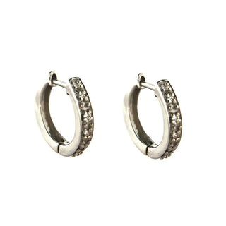 18K Solid White Gold Diamond Hinged Hoop Huggie Earrings Diameter 0.43 in 11mm , Amalia Jewelry