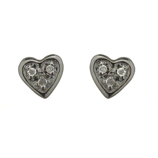 18K Solid White Gold Heart Diamond Stud Covered Screwback Earrings , Amalia Jewelry