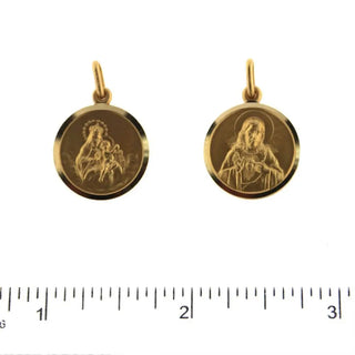 18K Solid Yellow Gold Round Scapular Medal 17 mm , Amalia Jewelry