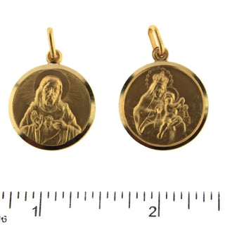 18K Solid Yellow Gold Round Scapular Medal 19 mm Diameter , Amalia Jewelry