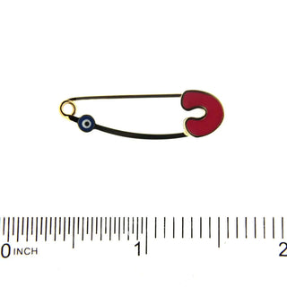 18k Solid Yellow Gold Pink Enamel and blue Mini Eye Safety Pin 1.14 inch , Amalia Jewelry