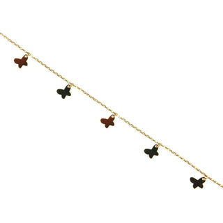 18K Solid Yellow Gold Dangling mini Butterflies Bracelet 7 inches with extra rings starting at 6.50 inches , Amalia Jewelry