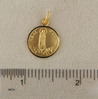 18K Solid Yellow Gold Round Our Lady of Fatima Medal Pendant 11mm Amalia Jewelry