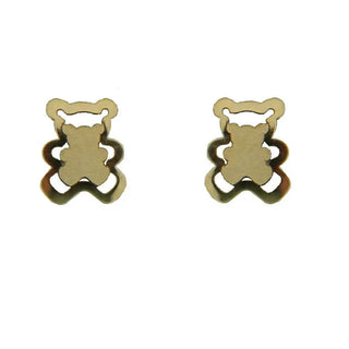 18K Solid Yellow Gold Satin center small and flat open Teddy Bear Covered Screwback earrings , Amalia Jewelry