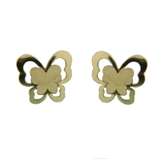 18K Solid Yellow Gold Satin Center Open Flat Butterfly Covered Screwback Earrings Amalia Jewelry