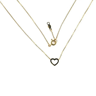 18K Yellow Gold Heart Necklace 16 inches with extra ring at 15 inches , Amalia Jewelry