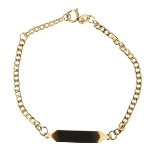 18k Solid Yellow Gold Curb chain Id bracelet , Amalia Jewelry
