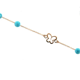 18K Solid Pink Gold Open Butterfly Turquoise Beads Bracelet , Amalia Jewelry