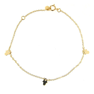 18K Solid Yellow Gold Three mini Hamsa charm Bracelet 7 inches , Amalia Jewelry