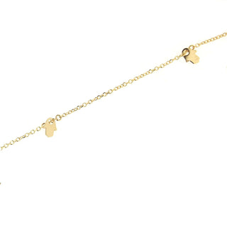 18K Solid Yellow Gold Three mini Hamsa charm Anklet Bracelet 10 inches , Amalia Jewelry