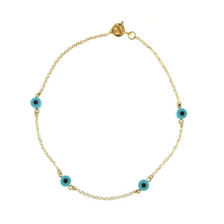 18K Solid Yellow Gold Blue Evil Eye 9 inches anklet bracelet , Amalia Jewelry