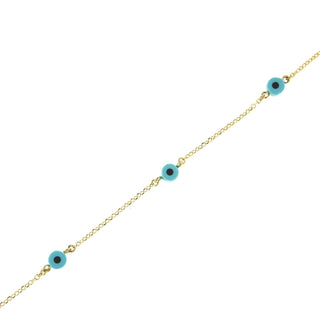 18K Solid Yellow Gold Blue Evil Eye 9 inches anklet bracelet Amalia Jewelry