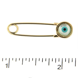 18Kt Solid Yellow Gold Mother of Pearl and Ceramic Evil Eye Safety Pin Amalia Jewelry